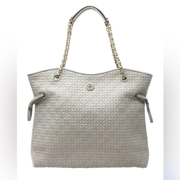 Tory Burch Gray Bryant Quilted Leather Slouchy Tote | Pre loved - Picture 1 of 3